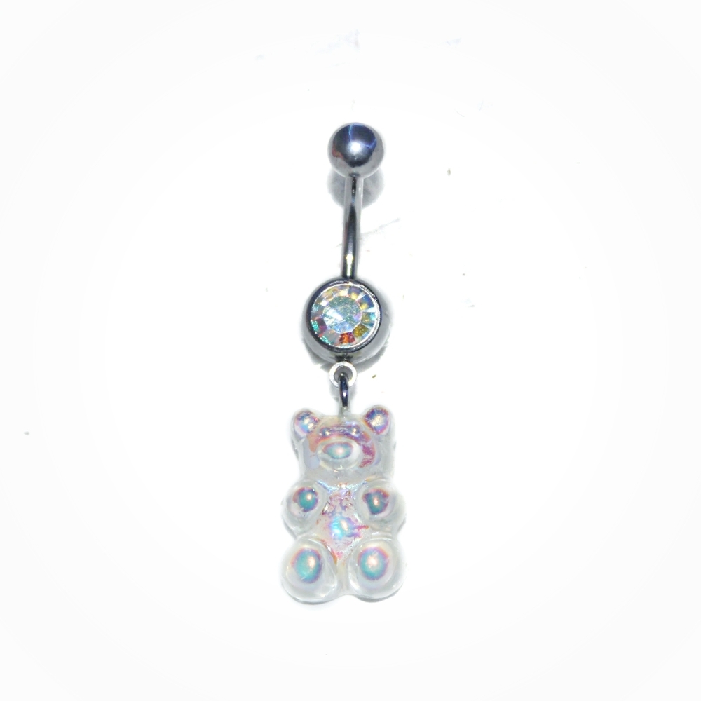 Iridescent clear gummy bear belly ring